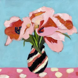Natura morta con tulipani rosa