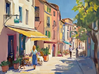 Una soleggiata via dei caffè europei