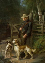 Ragazzo con cani da caccia