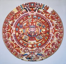 Civiltà precolombiana: il calendario azteco (Pietra del Sole): disco che rappresenta il calendario azteco e la cosmogonia (Tonalpohualli)