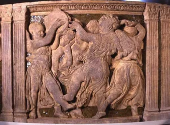 Pannello post-restauro n.III dal pulpito esterno del Duomo di Prato
