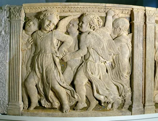 Pannello post-restauro n. I dal pulpito esterno della Cattedrale di Prato