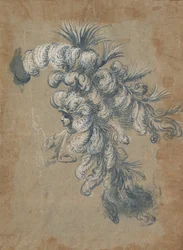 Progetto per un sontuoso copricapo con piume, ca. 1620-56