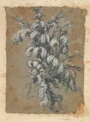 Progetto per un sontuoso copricapo con piume su un elmo, ca. 1620-56