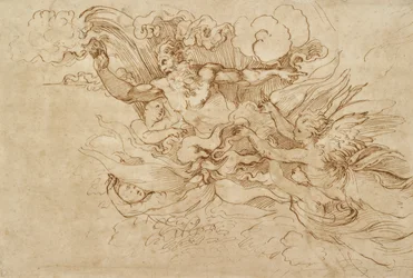 Geova in una nuvola fiammeggiante, accompagnato da angeli, XVI secolo