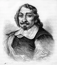 Samuel de Champlain, esploratore e colonizzatore francese (ca. 1567-1635). Colonizzatore del Canada. Incisione del 1830 dopo un ritratto serio di Moncornet