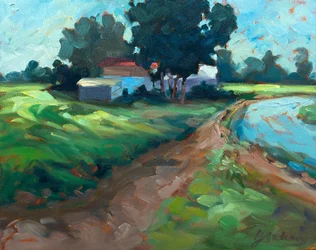 Strada della fattoria, 1980-95 circa (olio su tela)