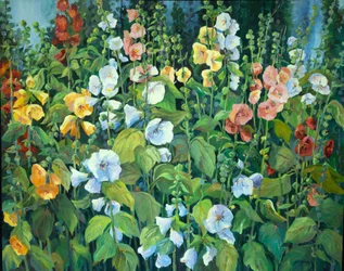 Hollyhocks, 1990-2005 circa (olio su tela)