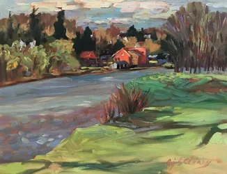 Villaggio sul fiume Kennebunkport, 1980-90 circa (olio su tela)
