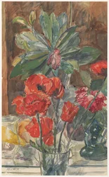Studio di fiori di papaveri e rododendri