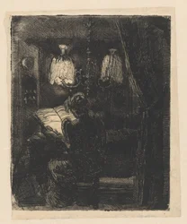 Sientje Mesdag-van Houten che legge a tavola