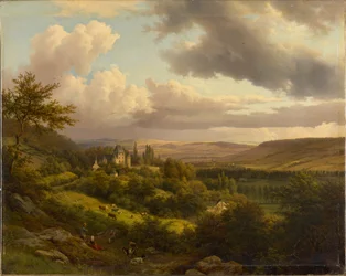Paesaggio lussemburghese con vista sul castello di Berg