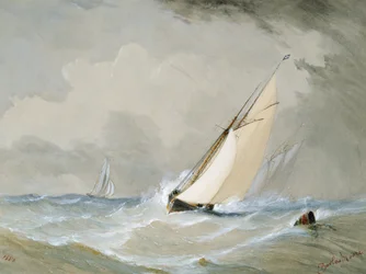 Miranda che lavora dalla nave faro Weilingen con vento forte - Ostenda 1880