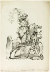 Capo Mamelucco a cavallo che chiama aiuto
