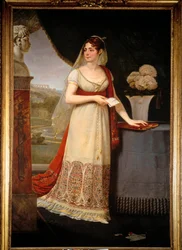 Ritratto a figura intera di Josephine de Beauharnais (1763-1814). Guarda un busto che raffigura suo figlio, Eugene Rose de Beauharnais detto il Principe Eugenio (1781-1824), a Malmaison. Dipinto di Antoine Jean Gros