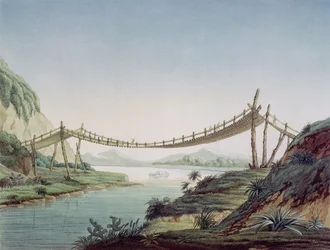 Ponte di corda vicino a Penipe, attraversando il fiume Chambo, Messico, 1810