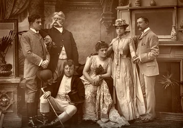 La compagnia del Drury Lane in A Run of Luck, al Drury Lane Theatre, Londra, 1886