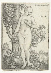 La morte di Cleopatra con un serpente vicino a un albero di fichi