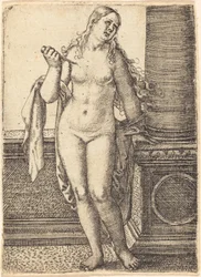 Lucrezia in piedi a una colonna
