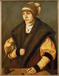 Ritratto di donna con pappagallo (dipinto su legno di tiglio)