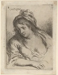 Figura a mezzo busto di una donna che guarda di lato