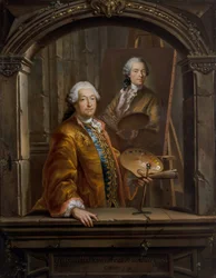 Ritratto di Georges Desmarées al suo cavalletto che dipinge un ritratto di Johann Christian Thomas Winck