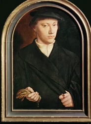 Ritratto di giovane uomo con guanti (dipinto su legno di quercia)