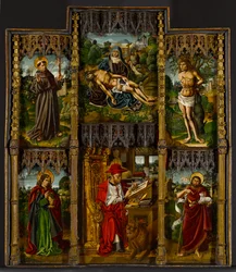 Altare portatile: Pietà, Santi Francesco, Sebastiano, Giovanni Evangelista, Girolamo e Giovanni Battista, c.1500