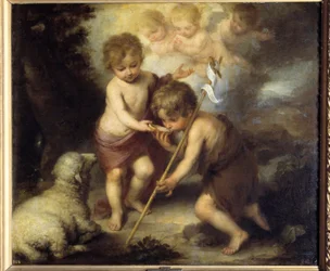 Bambini nella conchiglia. Dipinto di Bartolomé Murillo (1618-1682)