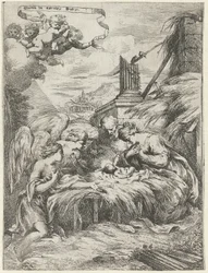Adorazione di Maria, Giuseppe e angeli