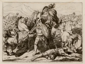 Aulo Cornelio Cossus che uccide Lars Tolumnius in battaglia, 437 a.C. (incisione)