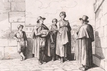 Cieco che canta e suona, incisione di Bartolomeo Pinelli