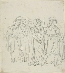 Capo brigante trattenuto da una donna (recto); schizzo di due figure in un paesaggio (verso)