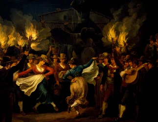 Ballerini, (dettaglio) da Danza notturna in Piazza Barberini a Roma dopo la vendemmia, di Bartolomeo Pinelli, Italia