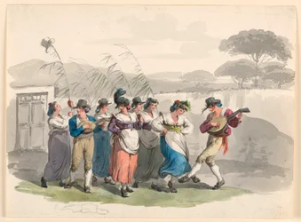 Disegno, "Saltarello Romano", Contadini danzanti nel quartiere di Roma, 1807-08