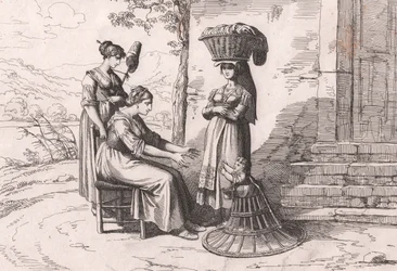 Donne romane in costumi tradizionali, incisione di Bartolomeo Pinelli