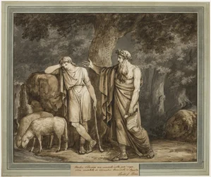 Telemaco è consolato da Termosiris, sacerdote di Apollo, dalle Avventure di Telemaco, Libro 2