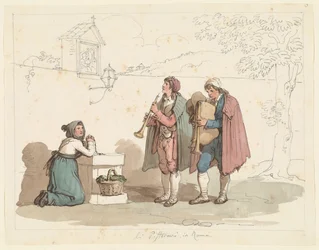 Il suonatore di cornamusa e il pifferaio a Roma, illustrazione per Costumi e usanze romane