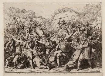 Le Sabine fanno la pace tra il loro esercito e quello di Roma (acquaforte)