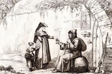 Donna di Frascati e un eremita, incisione di Bartolomeo Pinelli