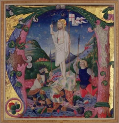 Iniziale istoriata A raffigurante la Resurrezione di Cristo, Scuola lombarda