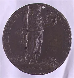 Medaglia Ritratto raffigurante una figura femminile che tiene un bastone (bronzo)