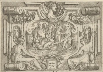 Un uomo e una donna offrono un piatto di monete a un re seduto su un trono, ca. 1540-80