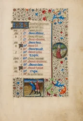 Pagina del calendario di agosto; Trebbiatura; Vergine