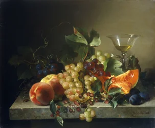 Natura morta con frutta su un ripiano di pietra