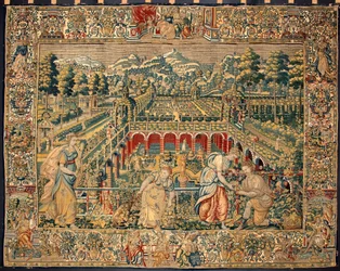 Scena di raccolta della frutta. Arazzo delle manifatture di Bruxelles. XVI secolo Genova, Musei di Strada Nuova