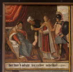 Maarke. Cappella (Sint-Vincentiuskapel). interno. Dipinto. Il martirio di San Vincenzo. XIX secolo. (dettaglio)