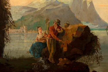 Seconda stanza sul retro, sala riunioni, murali con scene rurali in stile classico, probabilmente intorno al 1810, scena 5