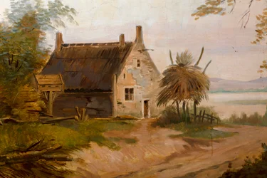 Seconda stanza sul retro, sala riunioni, murali con scene rurali in stile classico, probabilmente intorno al 1810, scena 7