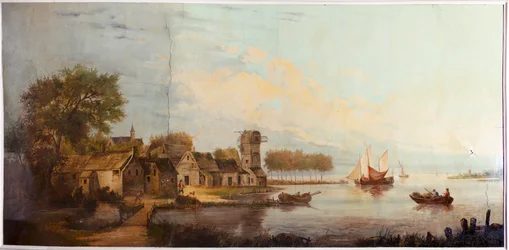 Seconda stanza sul retro, sala riunioni, murali con scene rurali in stile classico, probabilmente intorno al 1810, scena 3